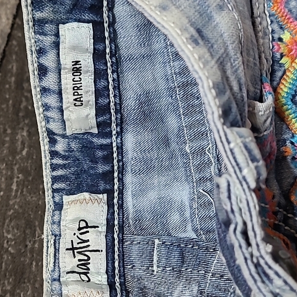 BUCKLE DAYTRIP CAPRICORN STUD EMBROIDERED ACID WASH RAW DENIM JEAN SHORTS - Picture 6 of 15